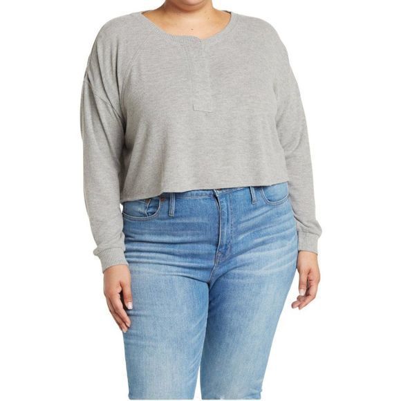 NWOT BP Long Sleeve Crop Henley in Grey Heather (1X) - Picture 12 of 12